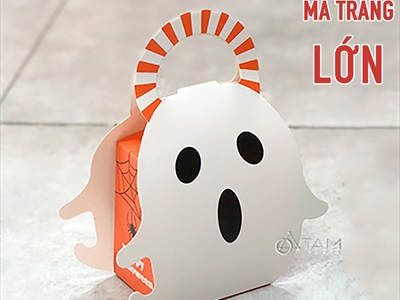 Hộp giấy đựng kẹo Halloween bí ngô ma trắng DIY tự lắp ráp [Cứng cáp - Ráp dễ] DUNGKEO-01