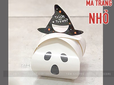 Hộp giấy đựng kẹo Halloween bí ngô ma trắng DIY tự lắp ráp [Cứng cáp - Ráp dễ] DUNGKEO-01