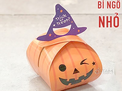 Hộp giấy đựng kẹo Halloween bí ngô ma trắng DIY tự lắp ráp [Cứng cáp - Ráp dễ] DUNGKEO-01