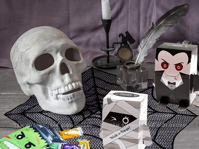 Hộp giấy đựng kẹo Halloween chữ nhật đứng 3 kiểu DIY tự lắp ráp [Cứng cáp - Ráp dễ] DUNGKEO-02