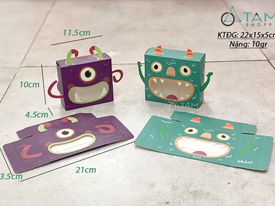 Hộp giấy đựng kẹo Halloween Monster 3 kiểu DIY tự lắp ráp [Cứng cáp - Ráp dễ] DUNGKEO-03