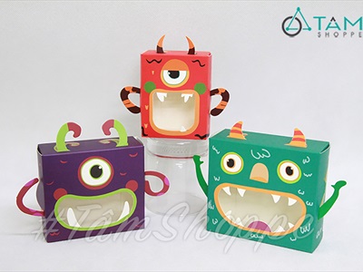 Hộp giấy đựng kẹo Halloween Monster 3 kiểu DIY tự lắp ráp [Cứng cáp - Ráp dễ] DUNGKEO-03