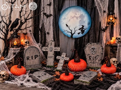 Mặt trăng Halloween tròn Formex 5ly ĐK60cm [Tặng móc treo] FORM-HLW-01