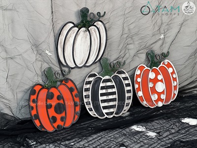 Mô hình bí ngô gỗ 20cm 4 kiểu treo tường [Thủ công/ Độc đáo] TRAI-BINGO-11
