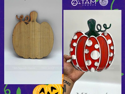 Mô hình bí ngô gỗ 20cm 4 kiểu treo tường [Thủ công/ Độc đáo] TRAI-BINGO-11