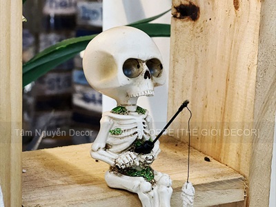 Mô hình bộ xương ngồi câu cá mini decor [Cao 11,5cm - Nhựa đặc] XUONGNGUOI-05