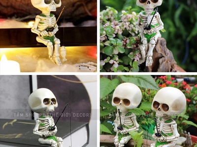 Mô hình bộ xương ngồi câu cá mini decor [Cao 11,5cm - Nhựa đặc] XUONGNGUOI-05