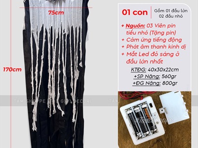 Mô hình con ma 3 đầu điện tử gào thét dài 170cm [Mắt led - Cảm ứng tiếng động] HLW-MAQUY-31