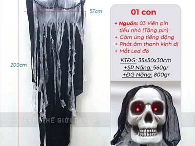 Mô hình con ma đeo xích điện tử gào thét dài 200cm [Mắt led - Cảm ứng tiếng động] HLW-MAQUY-32