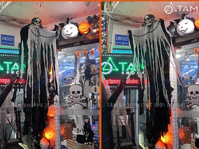 Mô hình con ma đeo xích điện tử gào thét dài 200cm [Mắt led - Cảm ứng tiếng động] HLW-MAQUY-32