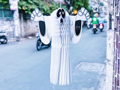 Mô hình con ma giấy trắng dang tay [Dài 50cm - Xếp gọn] HLW-MAQUY-36