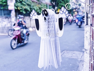 Mô hình con ma giấy trắng dang tay [Dài 50cm - Xếp gọn] HLW-MAQUY-36