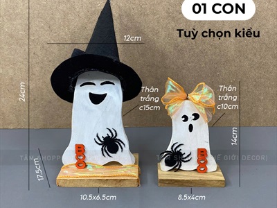Mô hình con ma trắng cute 2 kiểu để bàn [Thủ công - Bằng gỗ] HLW-MAQUY-42