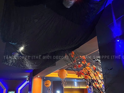 Mô hình con ma vải đu dây bay bay dài 3m [Mắt Led - Cảm ứng phát âm thanh] HLW-MAQUY-37
