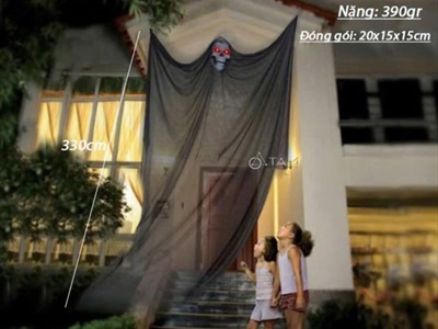 Mô hình con ma vải đu dây bay bay dài 3m [Mắt Led - Cảm ứng phát âm thanh] HLW-MAQUY-37
