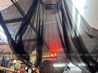 Mô hình con ma vải đu dây bay bay dài 3m [Mắt Led - Cảm ứng phát âm thanh] HLW-MAQUY-37