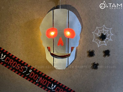 Mô hình đầu lâu gỗ mắt Led đỏ [Nhấp nháy/ đứng yên - Sẵn pin] DAULAU-03