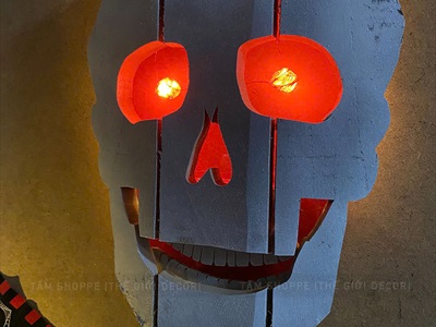 Mô hình đầu lâu gỗ mắt Led đỏ [Nhấp nháy/ đứng yên - Sẵn pin] DAULAU-03