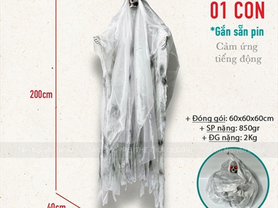 Mô hình ma nữ tóc trắng 2m cảm ứng tiếng động [Mắt Led/ Tiếng gào thét] HLW-MAQUY-48
