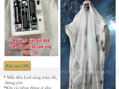 Mô hình ma nữ tóc trắng 2m cảm ứng tiếng động [Mắt Led/ Tiếng gào thét] HLW-MAQUY-48