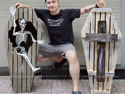 Mô hình quan tài Ma cà rồng Dracula bằng gỗ cỡ lớn D100cm QUANTAI-01