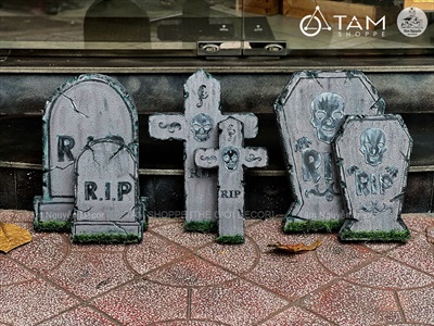 Mô hình tấm bia mộ mút xốp trang trí nhà ma Halloween [Nhiều kiểu - Như thật] TAMBIAMO-02