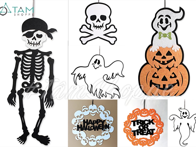 Mô hình treo Halloween vải nỉ phối màu nhiều kiểu HLW-TREO-NI-01