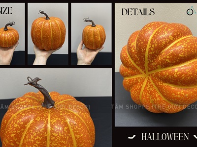 Quả bí ngô Halloween cuốn đen như thật 3 cỡ [11.5-18cm - Loại đẹp] TRAI-BINGO-08