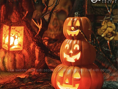 Quả bí ngô Halloween nhựa rỗng có đèn Led [Hàng xịn - Siêu sáng] TRAI-BINGO-06