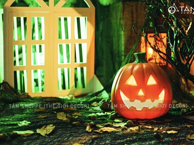 Quả bí ngô Halloween nhựa rỗng có đèn Led [Hàng xịn - Siêu sáng] TRAI-BINGO-06