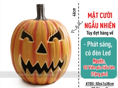 Quả bí ngô Halloween nhựa rỗng có đèn Led [Hàng xịn - Siêu sáng] TRAI-BINGO-06