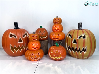 Quả bí ngô Halloween nhựa rỗng có đèn Led [Hàng xịn - Siêu sáng] TRAI-BINGO-06