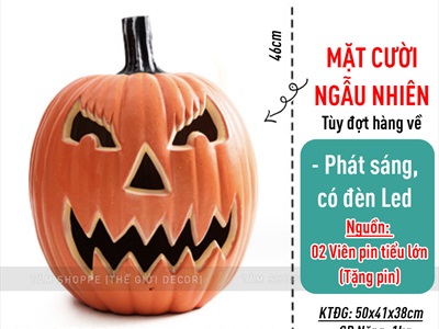 Quả bí ngô Halloween nhựa rỗng có đèn Led [Hàng xịn - Siêu sáng] TRAI-BINGO-06