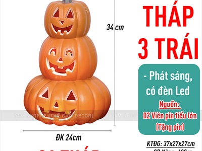 Quả bí ngô Halloween nhựa rỗng có đèn Led [Hàng xịn - Siêu sáng] TRAI-BINGO-06