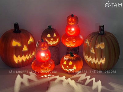 Quả bí ngô Halloween nhựa rỗng có đèn Led [Hàng xịn - Siêu sáng] TRAI-BINGO-06