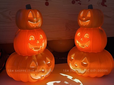 Quả bí ngô Halloween nhựa rỗng có đèn Led [Hàng xịn - Siêu sáng] TRAI-BINGO-06