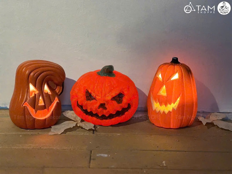 Quả bí ngô Halloween quéo đèn led siêu sáng [3 kiểu/14-16cm] TRAI-BINGO-10