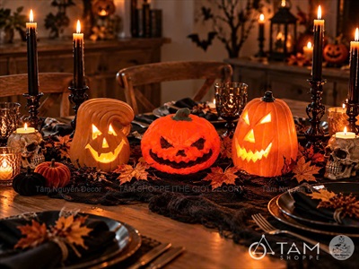 Quả bí ngô Halloween quéo đèn led siêu sáng [3 kiểu/14-16cm] TRAI-BINGO-10