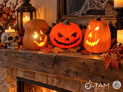 Quả bí ngô Halloween quéo đèn led siêu sáng [3 kiểu/14-16cm] TRAI-BINGO-10