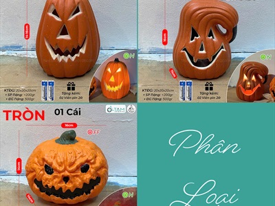 Quả bí ngô Halloween quéo đèn led siêu sáng [3 kiểu/14-16cm] TRAI-BINGO-10