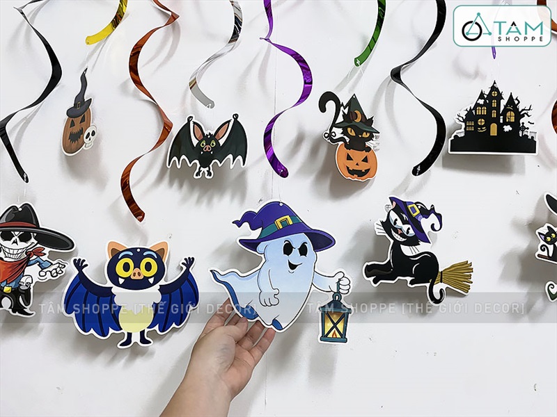 Set 06 dây treo Halloween thả trần xoắn 6 kiểu phụ kiện giấy DTR-HLW-01