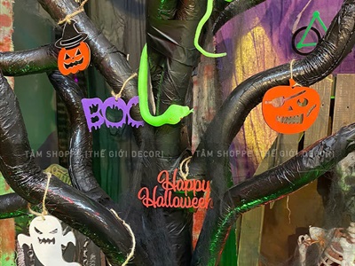 Set 07 phụ kiện treo Halloween bằng gỗ DIY ĐK8-10cm [Dùng tô màu - Nhiều kiểu] PKTR-HLW-01