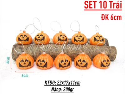Set 10 quả bí ngô Halloween mini có dây treo ĐK6cm TRAI-BINGO-03