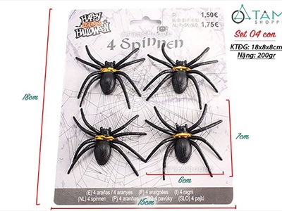 Set 04 con nhện đen nhựa cứng 6cm [Dáng đẹp] TCV-NHEN-11
