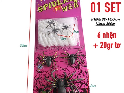 Set 06 con nhện + 20gr tơ nhện [Vỉ giấy - 2 kiểu nhện] TCV-NHEN-12