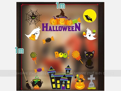 Set Decal Halloween dán kính không keo 1x1m [Dán bằng nước - Nhiều kiểu] DECAL-HLW-06