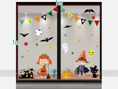 Set Decal Halloween dán kính không keo 1x1m [Dán bằng nước - Nhiều kiểu] DECAL-HLW-06