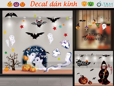 Set Decal Halloween dán kính không keo 1x1m [Dán bằng nước - Nhiều kiểu] DECAL-HLW-06