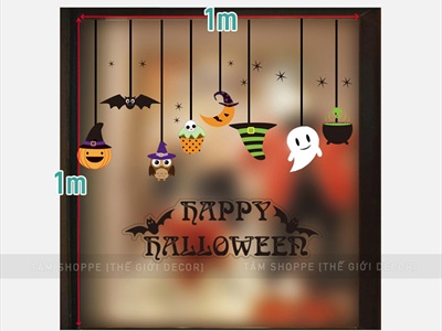 Set Decal Halloween dán kính không keo 1x1m [Dán bằng nước - Nhiều kiểu] DECAL-HLW-06