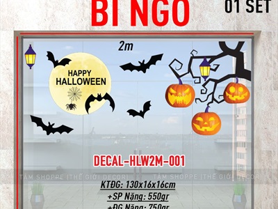 Set Decal Halloween chủ đề Cây treo bí đèn khổ lớn 2x2m DECAL-HLW2M-001